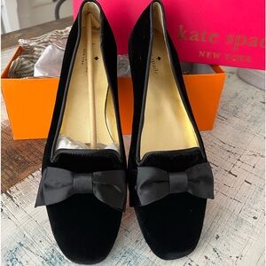 Kate Spade Black Velvet Bow Loafers